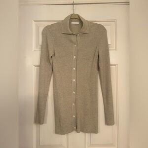 The Row Beige Neutral Callisto Ribbed Silk Cotton Blend collard Button Down S/M